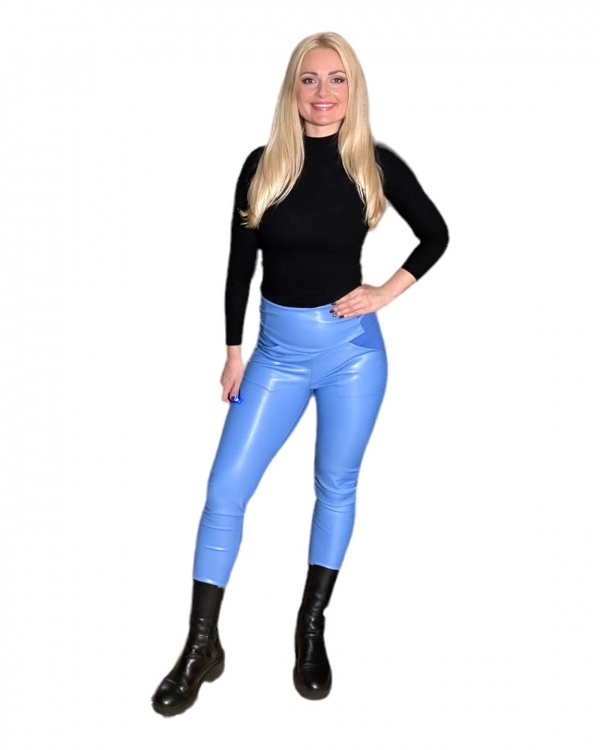 Vagabunda leggings bőr hatású betéttel, kék