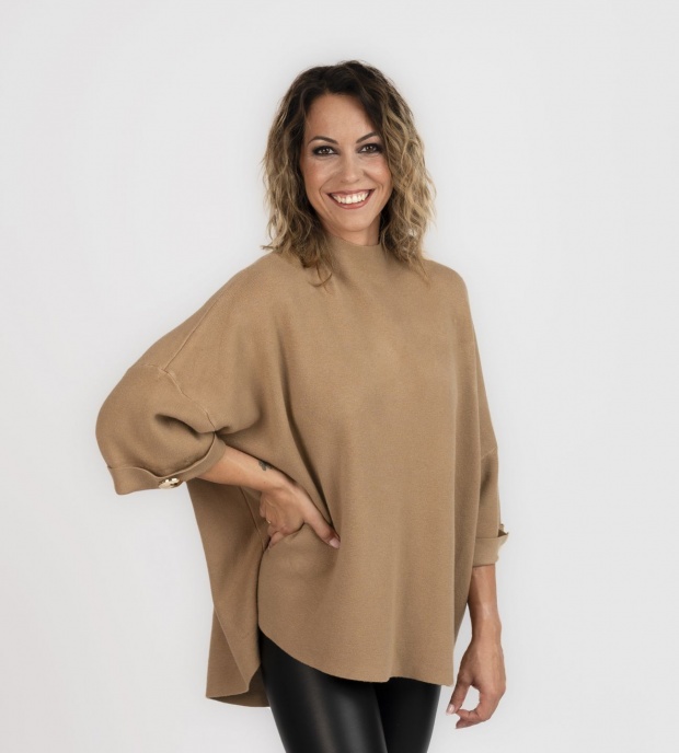 Lana félgarbós bő pulóver, 3/4-es ujjú