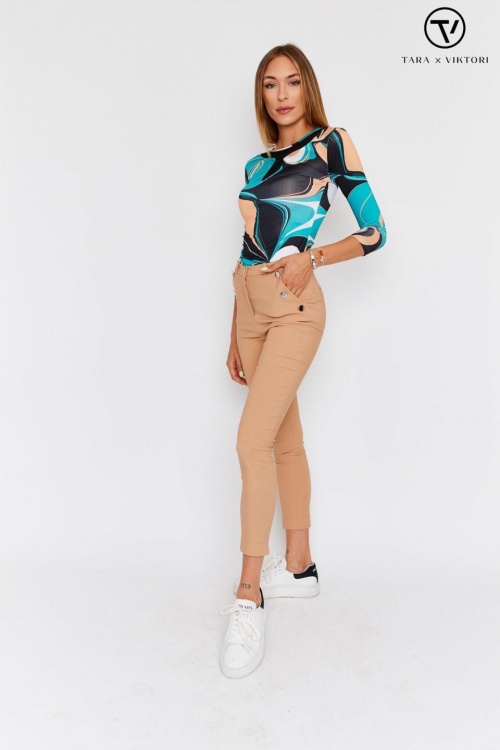 ZOYA gombos bézs nadrág, bengalin