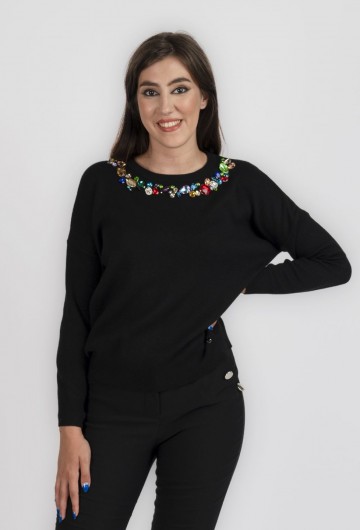 Stella köves pulóver, fekete