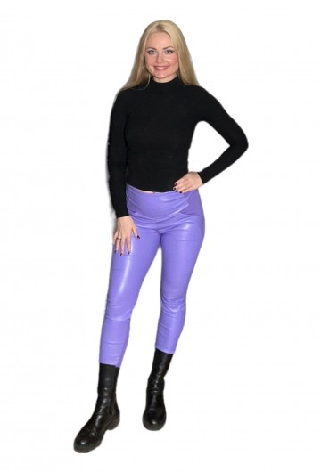 Vagabunda leggings bőr hatású betéttel, lila