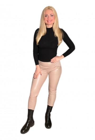 Vagabunda leggings bőr hatású betéttel, bézs