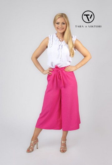 BERYL női nadrág, gumis, megkötős, bővebb, pink