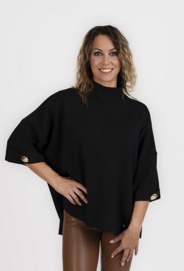 Lana félgarbós bő pulóver, 3/4-es ujjú